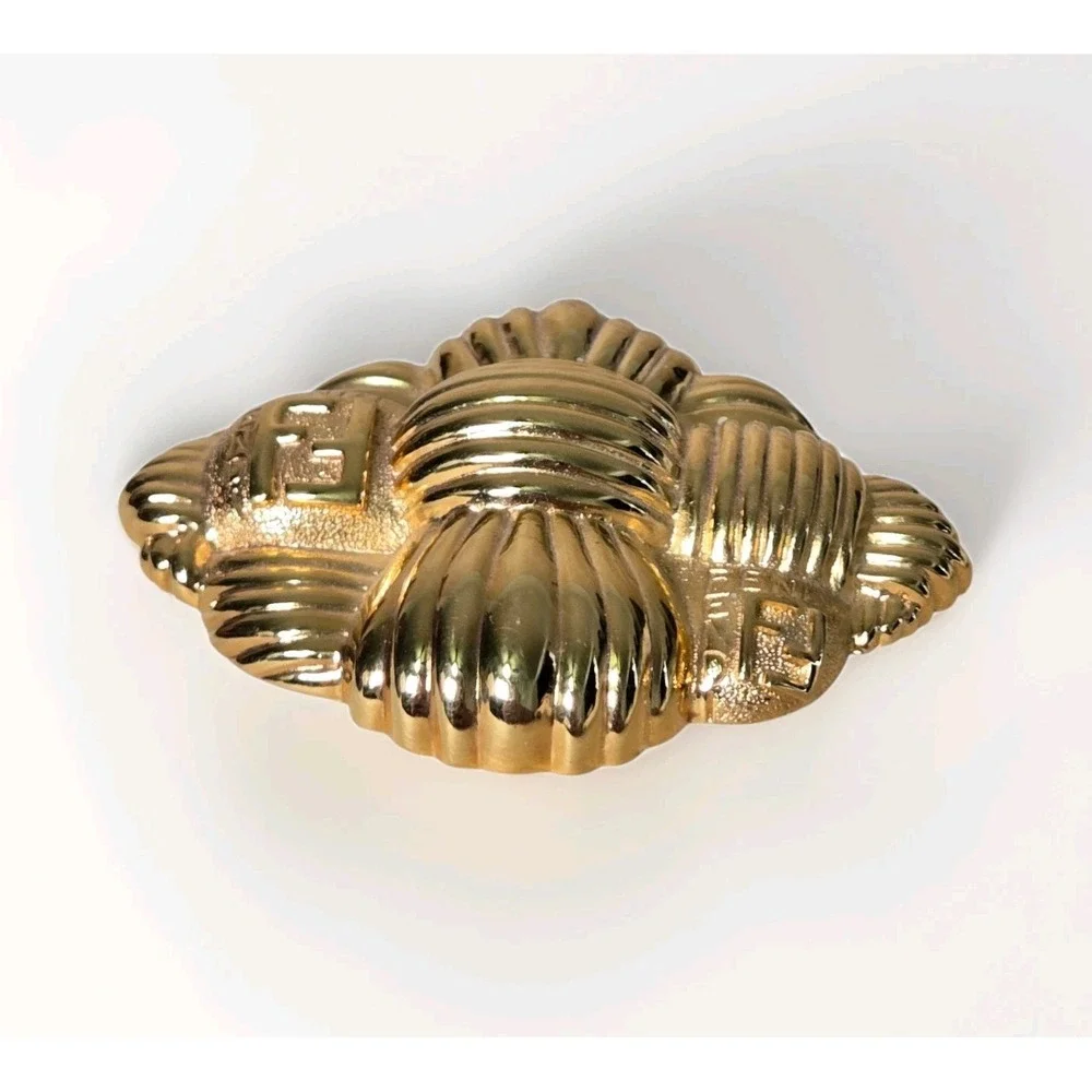 Vintage Fendi Designer Gold Plated Basket Weave Brooch 80s 90s Runway Pin